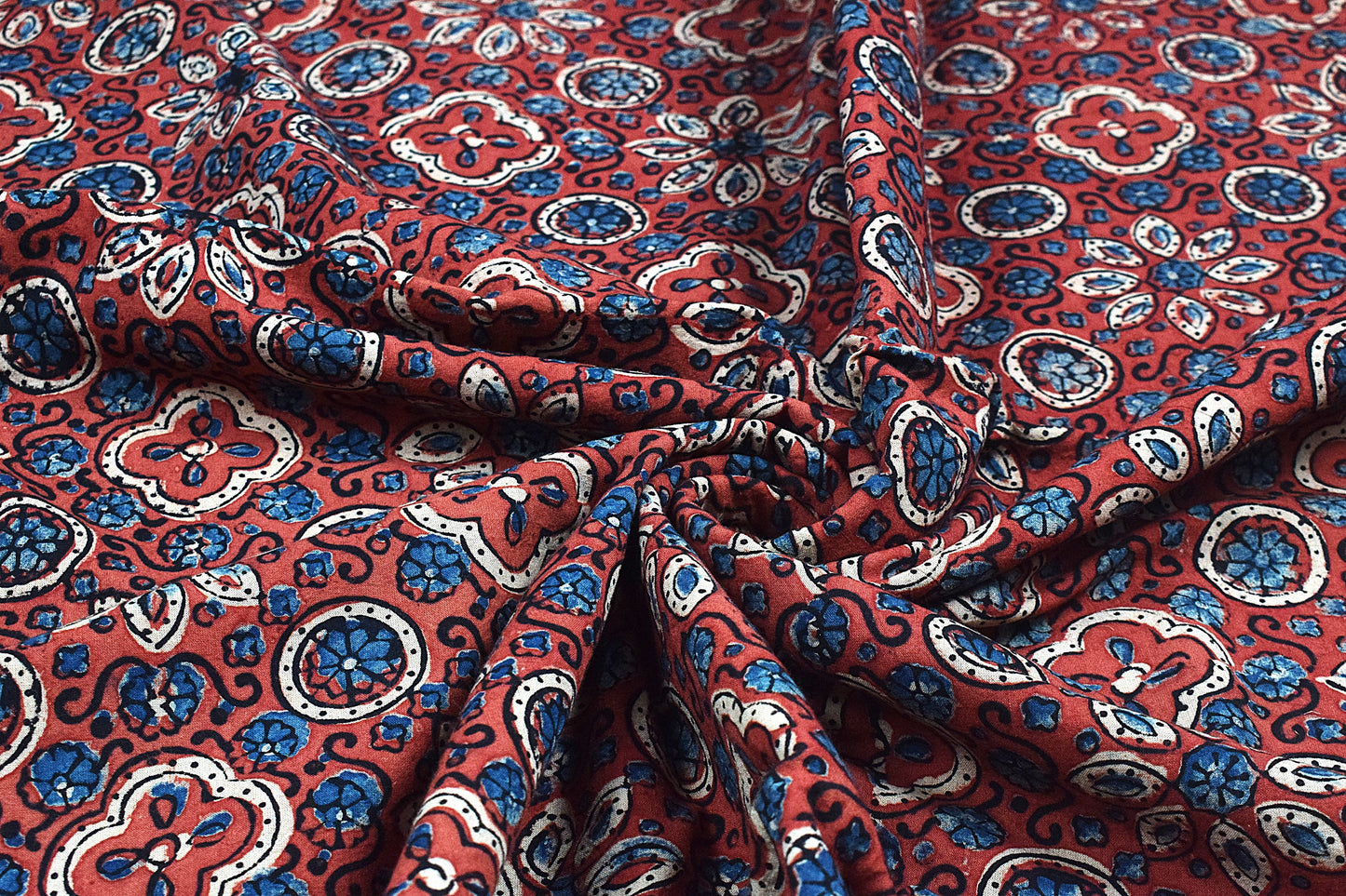 Ajrakh Cotton Natural Dye Hand Block Print Unstitched Kurta Fabric  Mtr Length  3 Mtr  Length  -  SKU : RM10301C