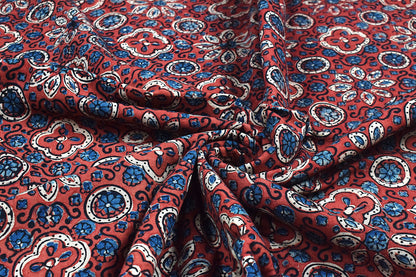 Ajrakh Cotton Natural Dye Hand Block Print Unstitched Kurta Fabric  Mtr Length  3 Mtr  Length  -  SKU : RM10301C