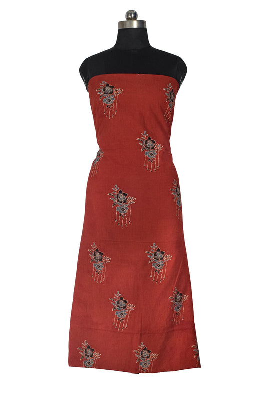 Ajrakh Cotton Natural Dye Hand Block Print Unstitched Kurta Fabric  Mtr Length  3 Mtr  Length  -  SKU : RM10301K