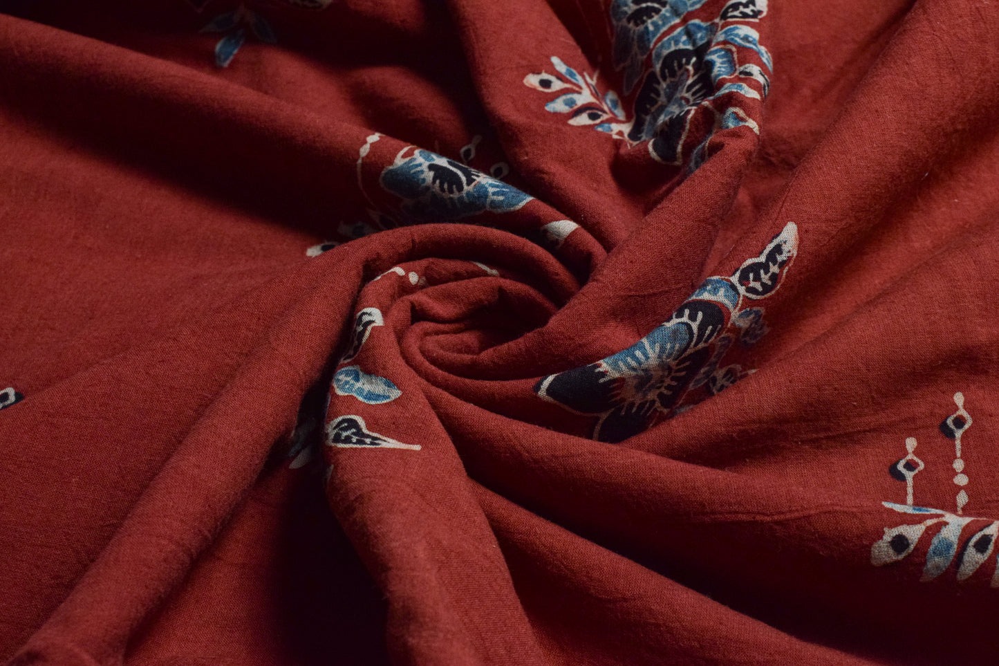 Ajrakh Cotton Natural Dye Hand Block Print Unstitched Kurta Fabric  Mtr Length  3 Mtr  Length  -  SKU : RM10301K