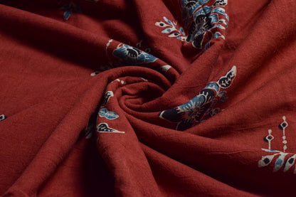 Ajrakh Cotton Natural Dye Hand Block Print Unstitched Kurta Fabric  Mtr Length  3 Mtr  Length  -  SKU : RM10301K