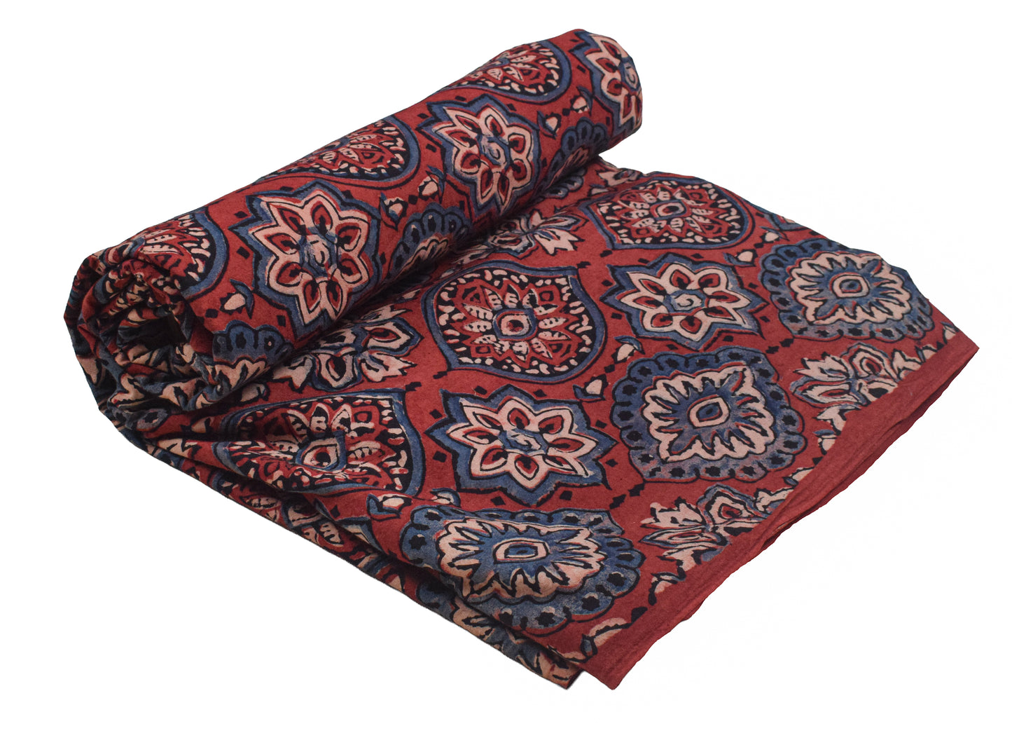 Ajrakh Cotton Natural Dye Hand Block Print Unstitched Kurta Fabric  Mtr Length  3 Mtr  Length  -  SKU : RM10301O