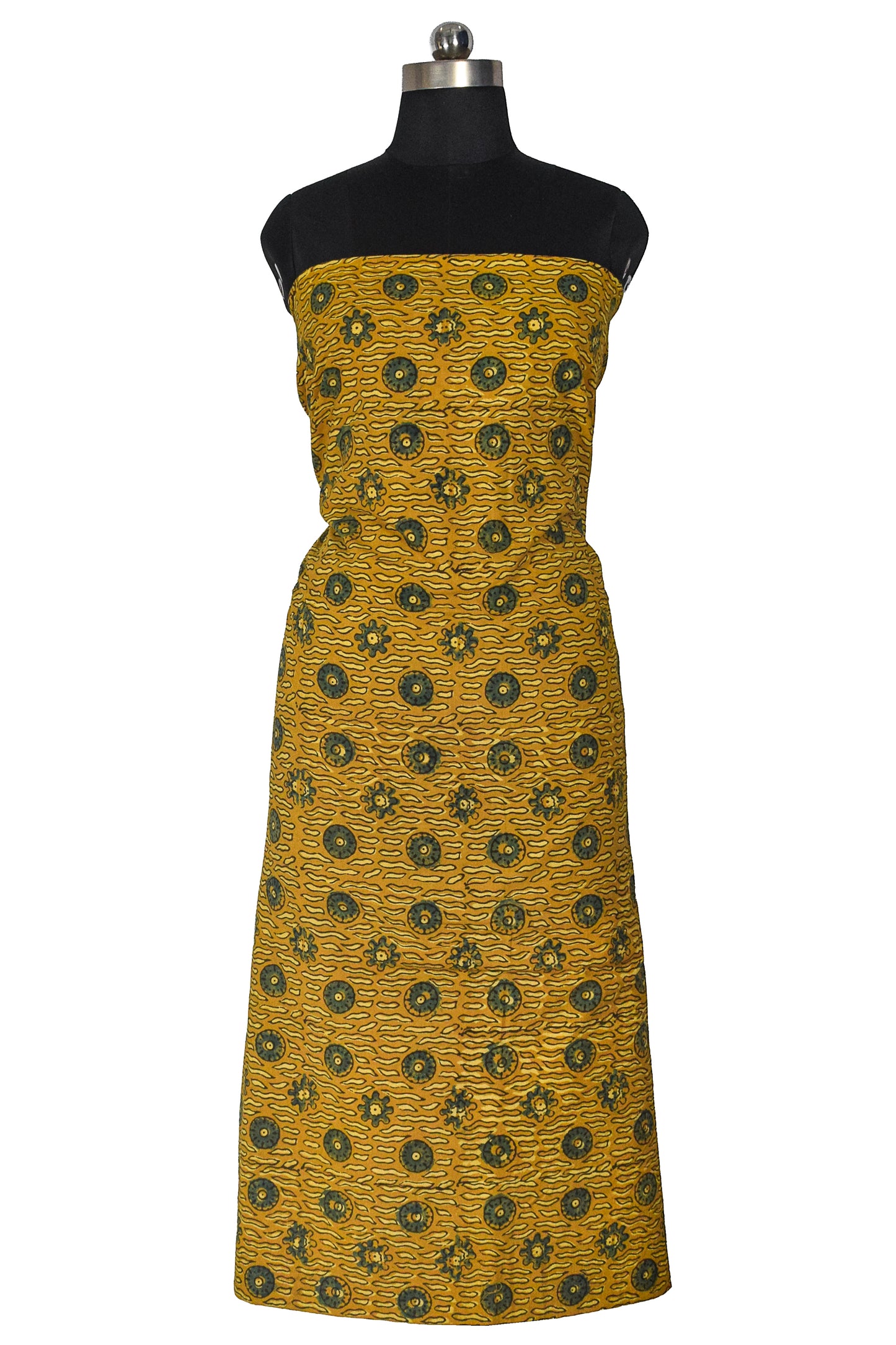 Ajrakh Cotton Natural Dye Hand Block Print Unstitched Kurta Fabric  Mtr Length  3 Mtr  Length  -  SKU : ID21B02B