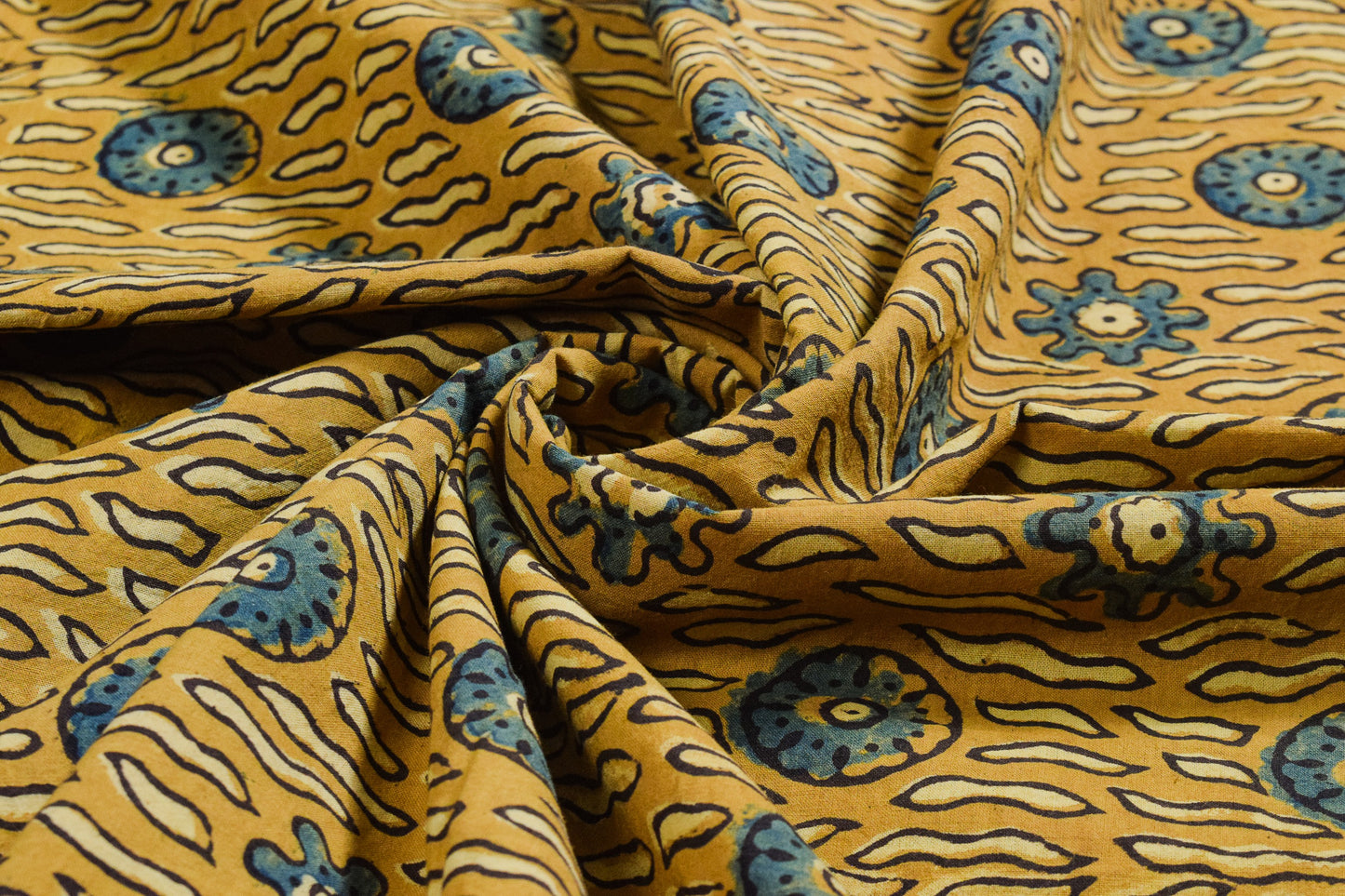 Ajrakh Cotton Natural Dye Hand Block Print Unstitched Kurta Fabric  Mtr Length  3 Mtr  Length  -  SKU : ID21B02B