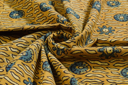 Ajrakh Cotton Natural Dye Hand Block Print Unstitched Kurta Fabric  Mtr Length  3 Mtr  Length  -  SKU : ID21B02B