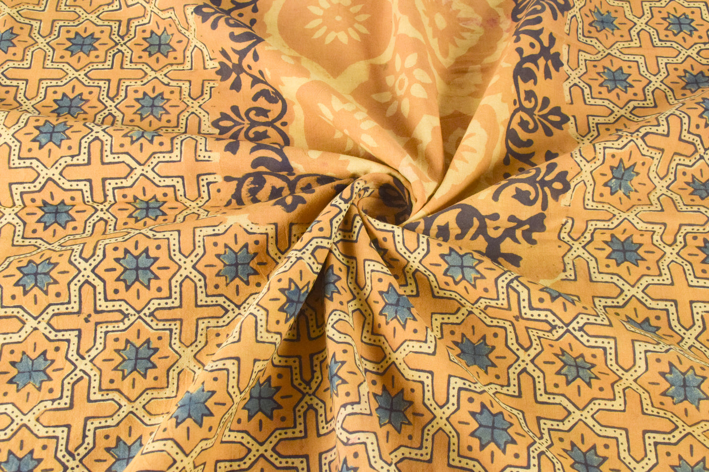 Ajrakh Cotton Natural Dye Hand Block Print Unstitched Kurta Fabric 2.5 Mtr  Length  -  SKU : MS25801B