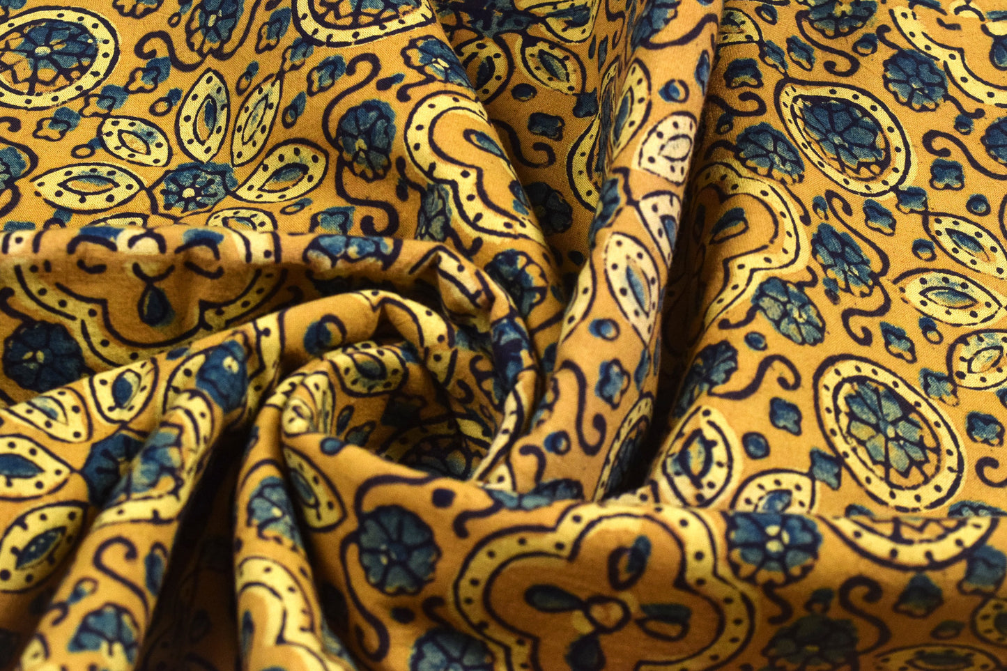 Ajrakh Cotton Natural Dye Hand Block Print Unstitched Kurta Fabric  Mtr Length  2.5 Mtr  Length  -  SKU : RM10301D