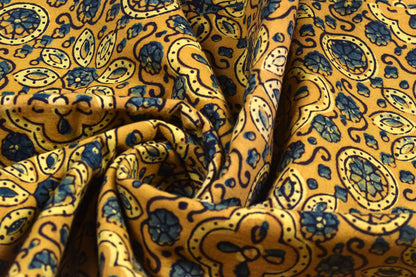 Ajrakh Cotton Natural Dye Hand Block Print Unstitched Kurta Fabric  Mtr Length  2.25 Mtr  Length  -  SKU : RM10301E