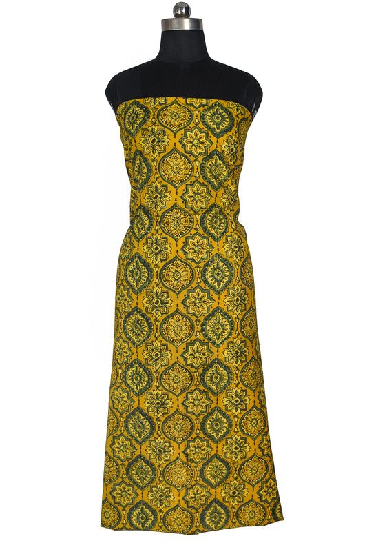 Ajrakh Cotton Natural Dye Hand Block Print Unstitched Kurta Fabric  Mtr Length  3 Mtr  Length  -  SKU : RM10301P