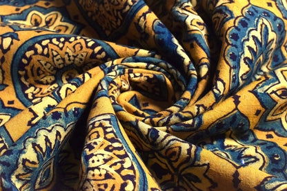 Ajrakh Cotton Natural Dye Hand Block Print Unstitched Kurta Fabric  Mtr Length  3 Mtr  Length  -  SKU : RM10301P