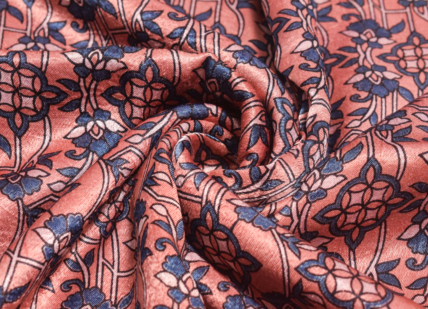 Ajrakh Mashru Silk Natural Dye Hand Block Print Unstitched Kurta Fabric    2.5 Mtr  Length  -  SKU : HM25B01F
