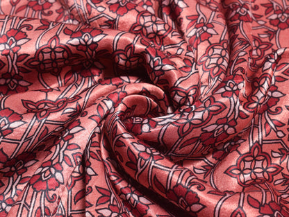 Ajrakh Mashru Silk Natural Dye Hand Block Print Unstitched Kurta Fabric    2.5 Mtr  Length  -  SKU : HM25B01A