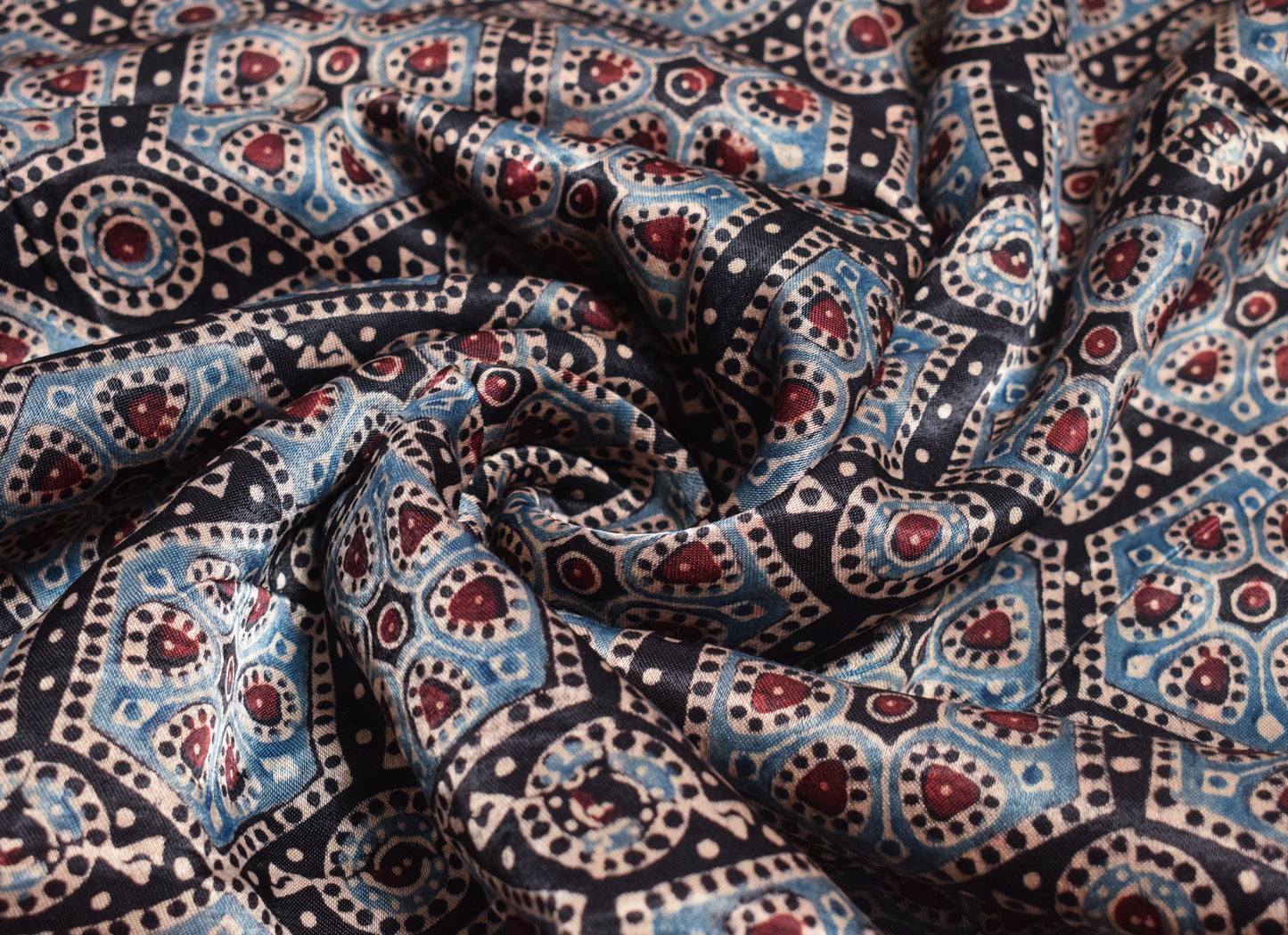 Ajrakh Mashru Silk Natural Dye Hand Block Print Unstitched Kurta Fabric    2.5 Mtr  Length  -  SKU : HM24B01J