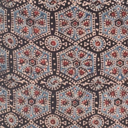 Ajrakh Mashru Silk Natural Dye Hand Block Print Unstitched Kurta Fabric    2.5 Mtr  Length  -  SKU : HM24B01J