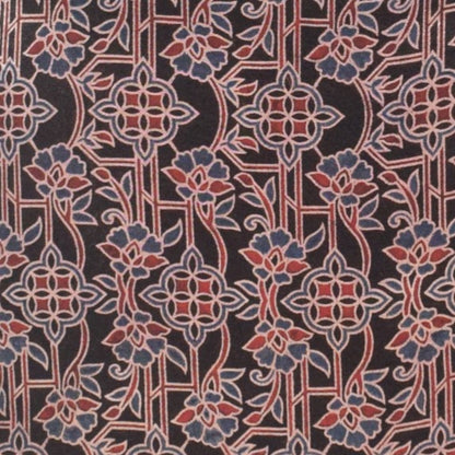 Ajrakh Mashru Silk Natural Dye Hand Block Print Unstitched Kurta Fabric    2.5 Mtr  Length  -  SKU : HM25B01G