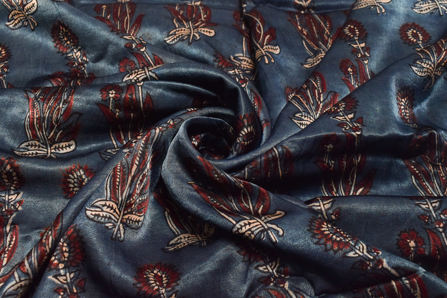 Ajrakh Mashru Silk Natural Dye Hand Block Print Unstitched Kurta Fabric  Mtr Length   Mtr  Length  -  SKU : HM07C02A