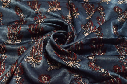 Ajrakh Mashru Silk Natural Dye Hand Block Print Unstitched Kurta Fabric  Mtr Length   Mtr  Length  -  SKU : HM07C02A
