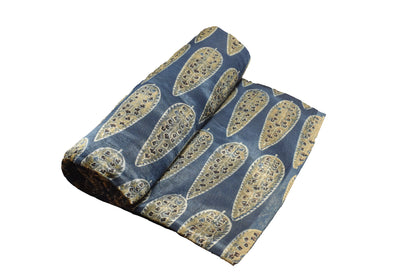 Ajrakh Mashru Silk Natural Dye Hand Block Print Unstitched Kurta Fabric    2.5 Mtr  Length  -  SKU : HM24B01C