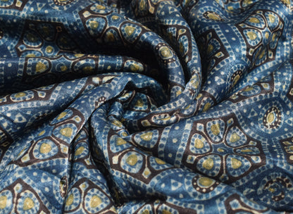 Ajrakh Mashru Silk Natural Dye Hand Block Print Unstitched Kurta Fabric    2.5 Mtr  Length  -  SKU : HM24B01L