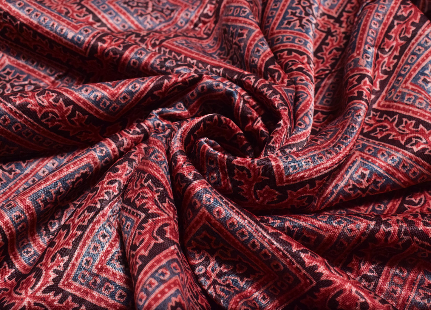 Ajrakh Mashru Silk Natural Dye Hand Block Print Unstitched Kurta Fabric   2 Mtr  Length  -  SKU : HM11301J