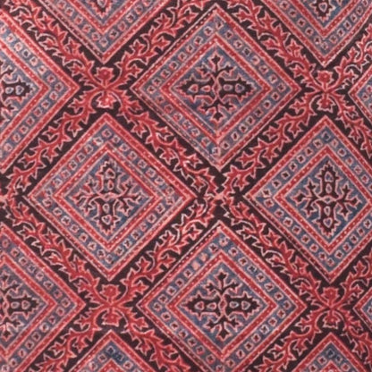 Ajrakh Mashru Silk Natural Dye Hand Block Print Unstitched Kurta Fabric   2 Mtr  Length  -  SKU : HM11301J