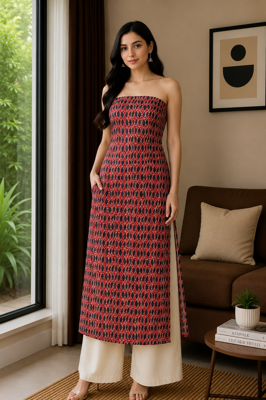 Ajrakh Mashru Silk Natural Dye Hand Block Print Unstitched Kurta Fabric   2.5 Mtr  Length  -  SKU : AI13101H