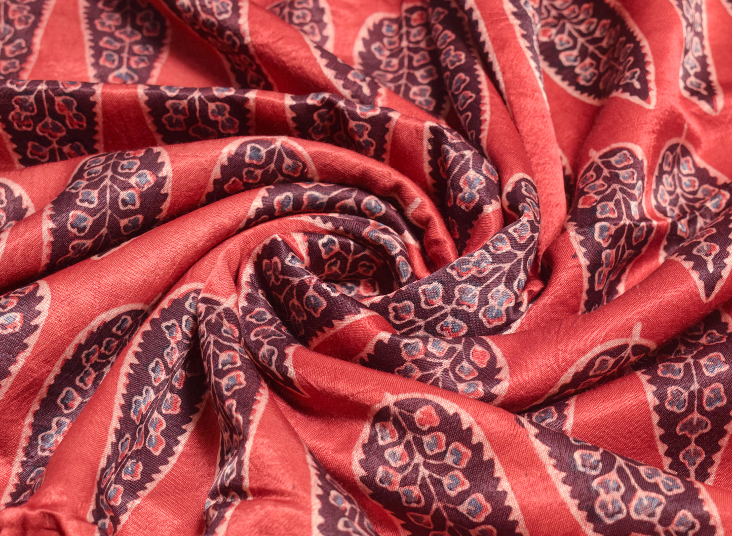 Ajrakh Mashru Silk Natural Dye Hand Block Print Unstitched Kurta Fabric    2.5 Mtr  Length  -  SKU : HM24B01F