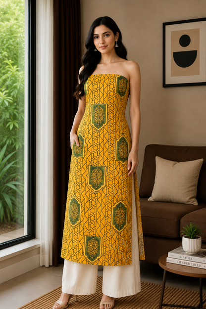 Ajrakh Mashru Silk Natural Dye Hand Block Print Unstitched Kurta Fabric 2.5 Mtr  Length  -  SKU : AI13101C