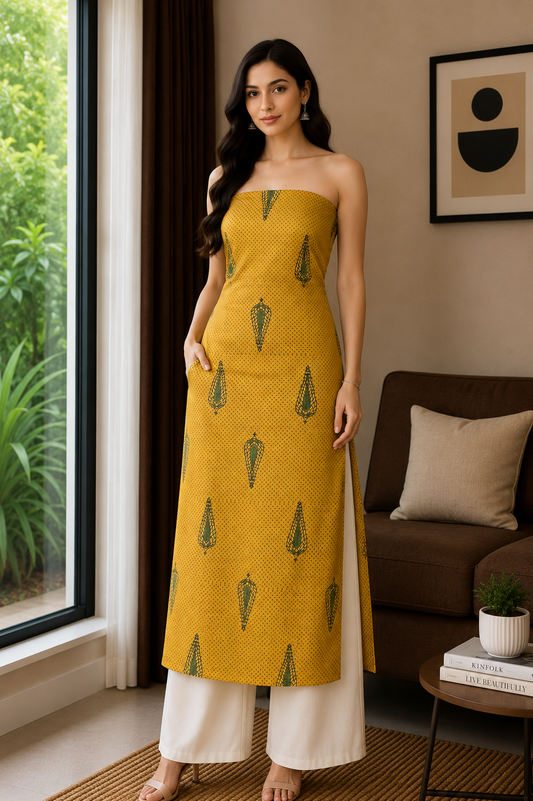 Ajrakh Mashru Silk Natural Dye Hand Block Print Unstitched Kurta Fabric   3.0 Mtr  Length  -  SKU : AI13105G