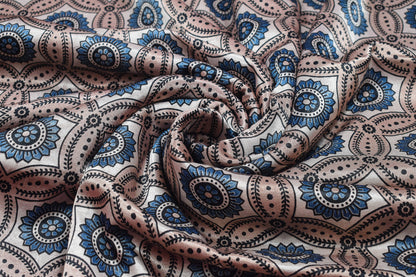 Ajrakh Mashru Silk Natural Dye Screen Print Hand Printed Unstitched Kurta Fabric  3.00 Mtr  Length  -  SKU : AI02504E