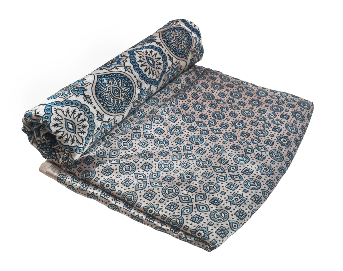 Ajrakh Mashru Silk Natural Dye Screen Print Hand Printed Unstitched Kurta Fabric  3.00 Mtr  Length  -  SKU : AI11801L
