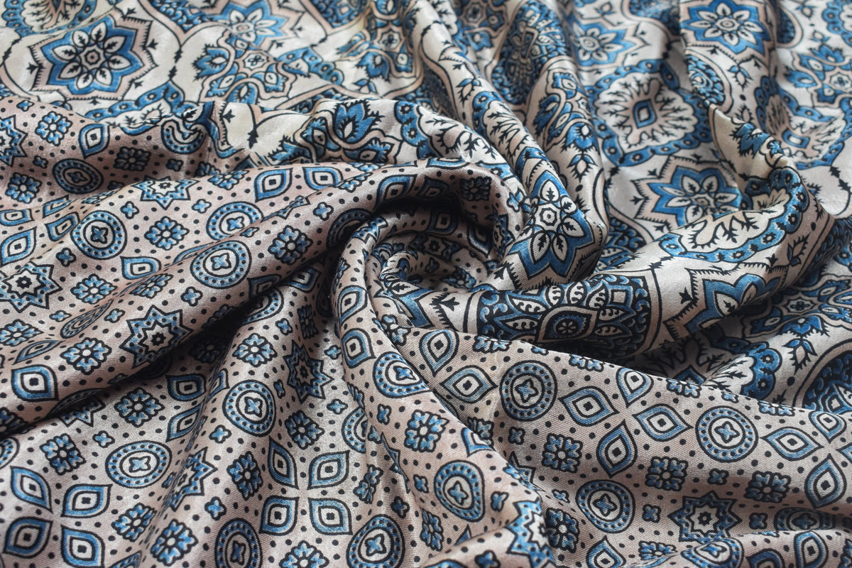 Ajrakh Mashru Silk Natural Dye Screen Print Hand Printed Unstitched Kurta Fabric  3.00 Mtr  Length  -  SKU : AI11801L