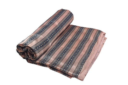 Ajrakh Mashru Silk Natural Dye Screen Print Hand Printed Unstitched Kurta Fabric  2.50 Mtr  Length  -  SKU : AI29401E