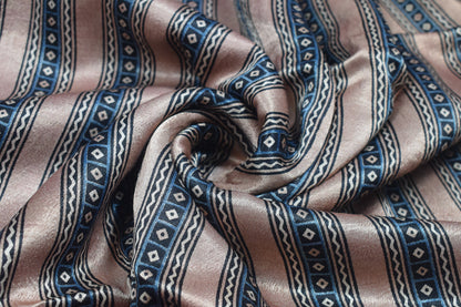 Ajrakh Mashru Silk Natural Dye Screen Print Hand Printed Unstitched Kurta Fabric  2.50 Mtr  Length  -  SKU : AI29401E