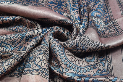 Ajrakh Mashru Silk Natural Dye Screen Print Hand Printed Unstitched Kurta Fabric  2.50 Mtr  Length  -  SKU : AI29401M