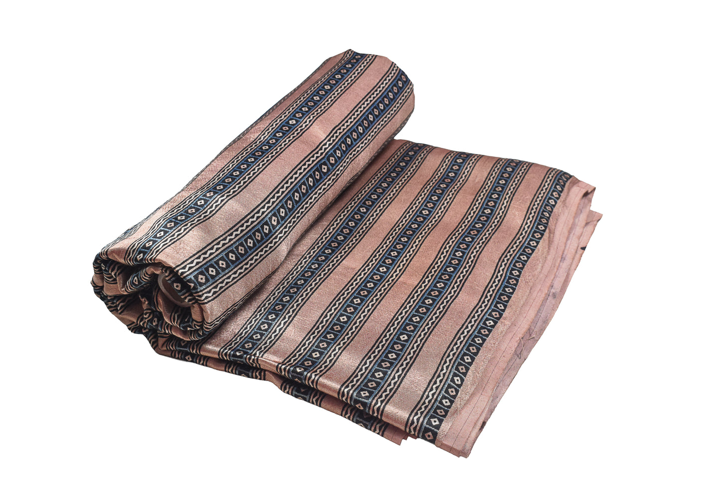 Ajrakh Mashru Silk Natural Dye Screen Print Hand Printed Unstitched Kurta Fabric  3.00 Mtr  Length  -  SKU : AI29402E