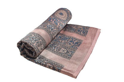 Ajrakh Mashru Silk Natural Dye Screen Print Hand Printed Unstitched Kurta Fabric  3.00 Mtr  Length  -  SKU : AI29402L