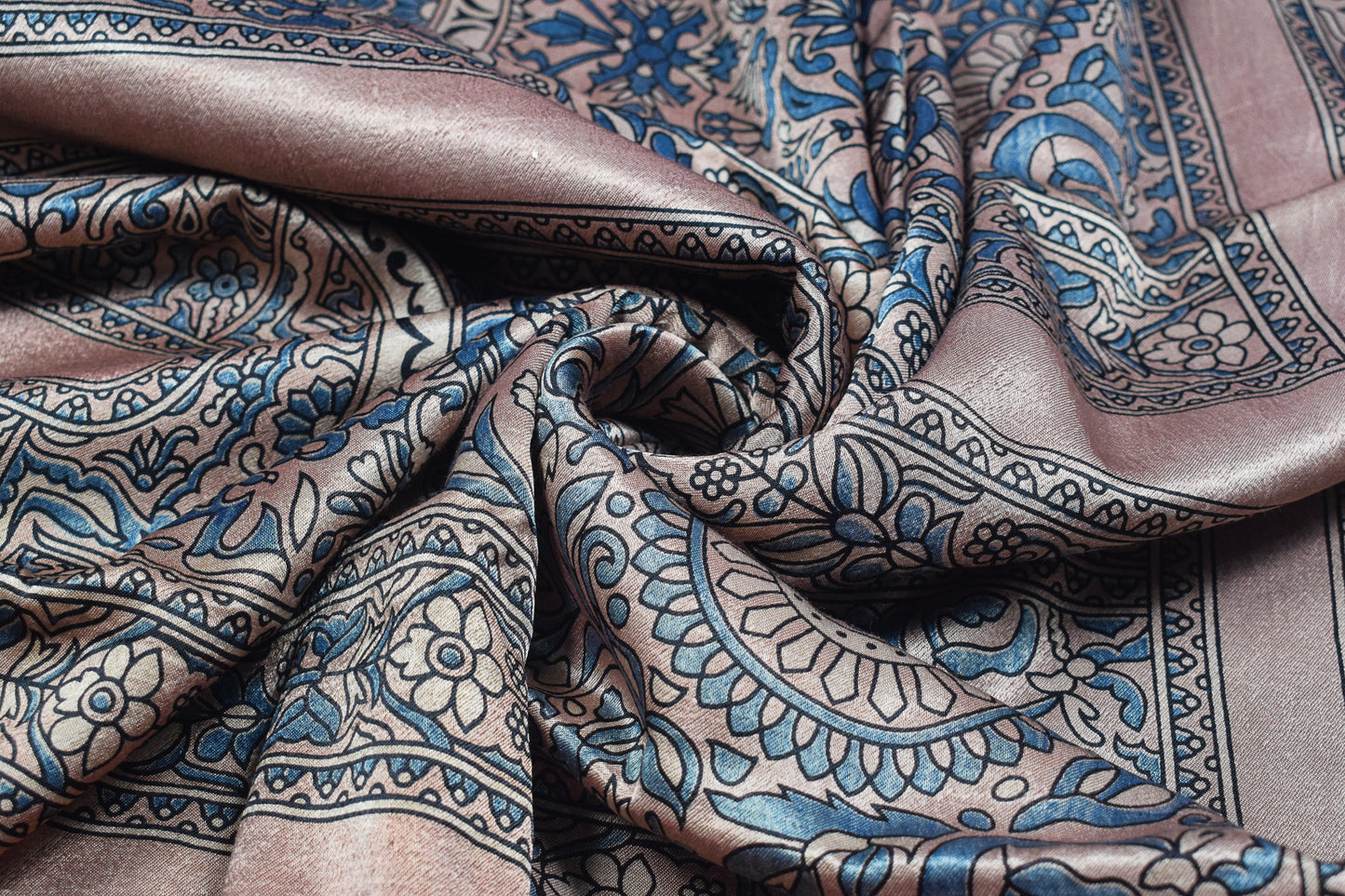 Ajrakh Mashru Silk Natural Dye Screen Print Hand Printed Unstitched Kurta Fabric  3.00 Mtr  Length  -  SKU : AI29402L
