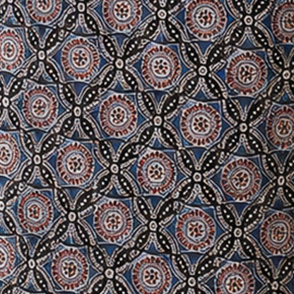 Ajrakh Mashru Silk Natural Dye Screen Print Hand Printed Unstitched Kurta Fabric  3.00 Mtr  Length  -  SKU : AI02504G