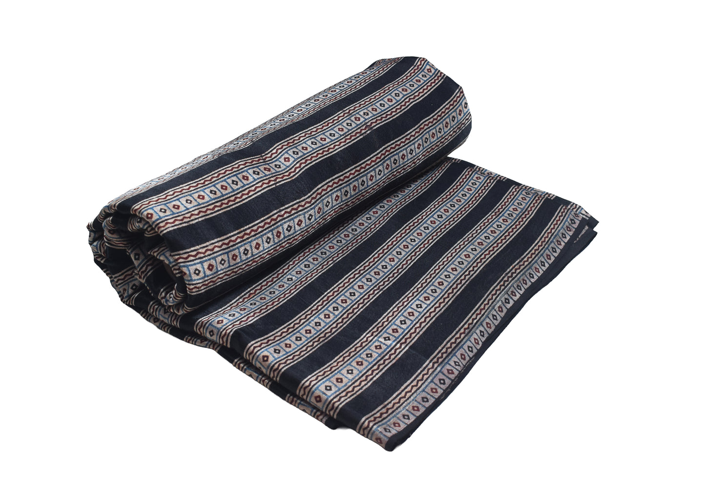 Ajrakh Mashru Silk Natural Dye Screen Print Hand Printed Unstitched Kurta Fabric  2.50 Mtr  Length  -  SKU : AI29401G