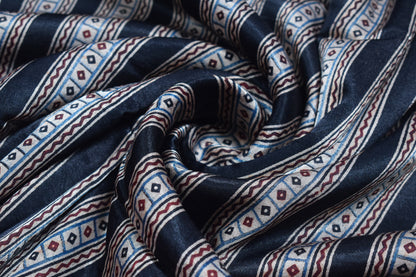 Ajrakh Mashru Silk Natural Dye Screen Print Hand Printed Unstitched Kurta Fabric  2.50 Mtr  Length  -  SKU : AI29401G
