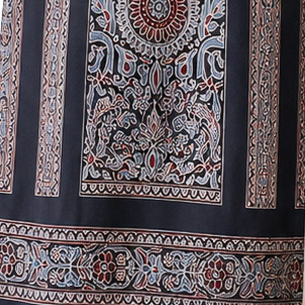 Ajrakh Mashru Silk Natural Dye Screen Print Hand Printed Unstitched Kurta Fabric  2.50 Mtr  Length  -  SKU : AI29401O