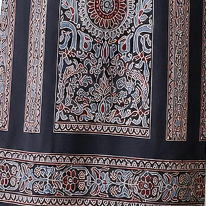 Ajrakh Mashru Silk Natural Dye Screen Print Hand Printed Unstitched Kurta Fabric  2.50 Mtr  Length  -  SKU : AI29401O