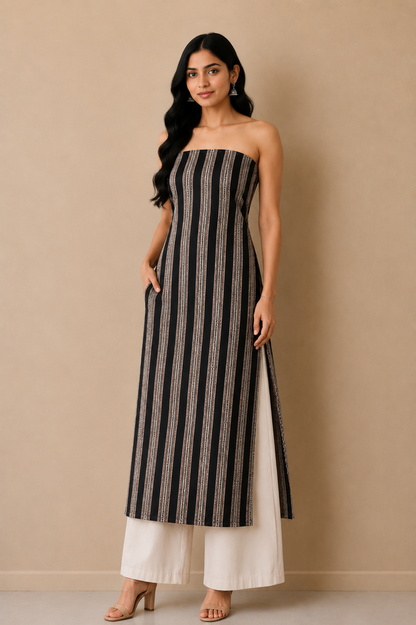 Ajrakh Mashru Silk Natural Dye Screen Print Hand Printed Unstitched Kurta Fabric  3.00 Mtr  Length  -  SKU : AI29402G