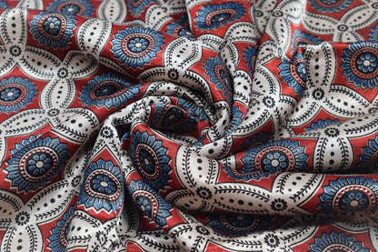 Ajrakh Mashru Silk Natural Dye Screen Print Hand Printed Unstitched Kurta Fabric  3.00 Mtr  Length  -  SKU : AI02504C