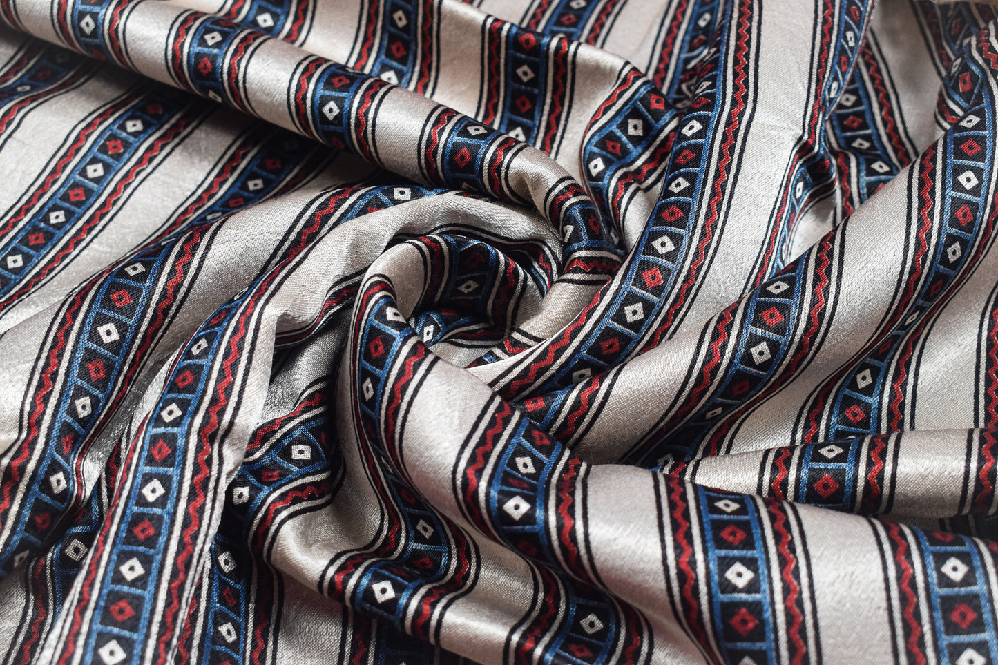 Ajrakh Mashru Silk Natural Dye Screen Print Hand Printed Unstitched Kurta Fabric  2.50 Mtr  Length  -  SKU : AI11801C