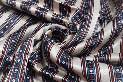 Ajrakh Mashru Silk Natural Dye Screen Print Hand Printed Unstitched Kurta Fabric  1.75 Mtr  Length  -  SKU : AI11801D