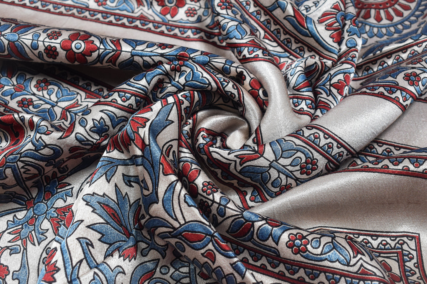 Ajrakh Mashru Silk Natural Dye Screen Print Hand Printed Unstitched Kurta Fabric  3.00 Mtr  Length  -  SKU : AI29402J
