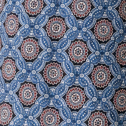 Ajrakh Mashru Silk Natural Dye Screen Print Hand Printed Unstitched Kurta Fabric  3.00 Mtr  Length  -  SKU : AI02504B