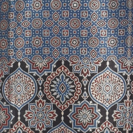 Ajrakh Mashru Silk Natural Dye Screen Print Hand Printed Unstitched Kurta Fabric  3.00 Mtr  Length  -  SKU : AI11801O